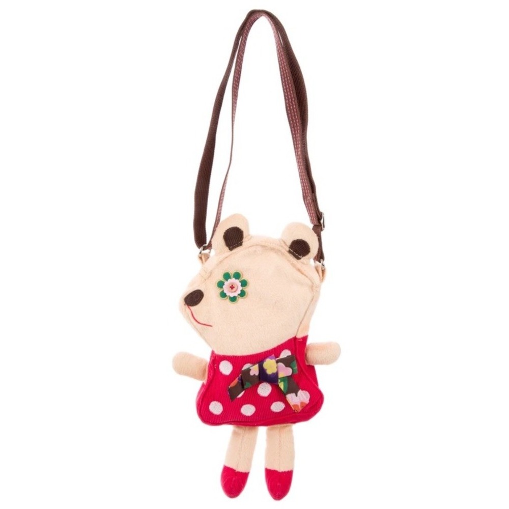 Rare OILILY Teddy Bear Plush Shoulder Bag Red Polka Dot Corduroy Dress